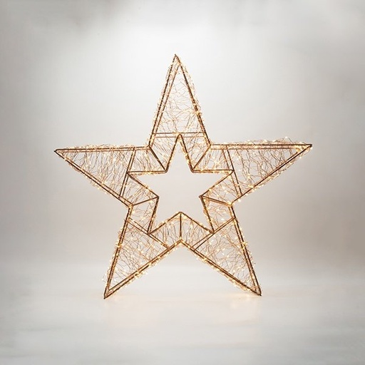 [600-22595] ILUMINADO ESTRELLA 38X8X38CM, 400 MINI LED, ADAPTADOR, TEMPORIZADOR, HILO DE COBRE BRONCE, BRONCE ESTRUCTURA METÁLICA, LED BLANCO CÁLIDO & LED BLANCO CÁLIDO INTERMITENTE, CABLE DE ALIMENTACIÓN 5M, IP44