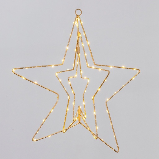 [600-22607] TRIPLE ILUMINADO ESTRELLA 40CM, 90 MINI LED, ADAPTADOR, TEMPORIZADOR, CHAMPÁN ESTRUCTURA METÁLICA, HILO DE COBRE PLATEADO, LED BLANCO CÁLIDO & LED BLANCO CÁLIDO INTERMITENTE, CABLE DE ALIMENTACIÓN 3M, IP44