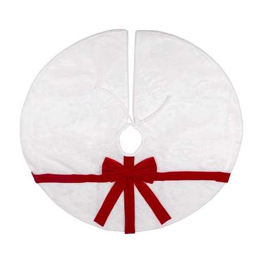 [600-49613] BLANCO PELO FALDA PARA ÁRBOL CON LAZO ROJO, 90CM