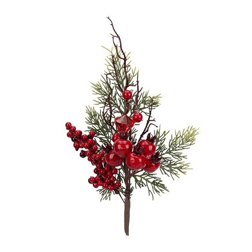 [600-49226] PICO CON ROJO CRISTALIZADO BAYA Y PEQUEÑO MANZANA, 25CM