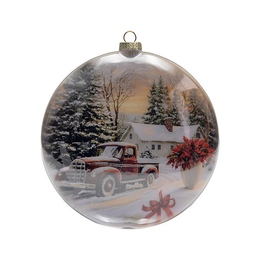 [600-48448] PLANO CRISTAL BOLA DECORATIVA CON NAVIDAD PAISAJE, DE DOBLE CARA, 15CM