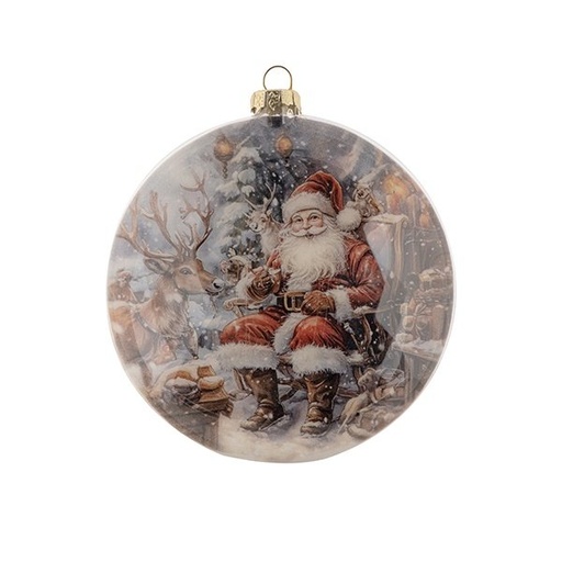 [600-48446] PLANO CRISTAL BOLA DECORATIVA CON PAPÁ NOEL, DE DOBLE CARA, 12CM