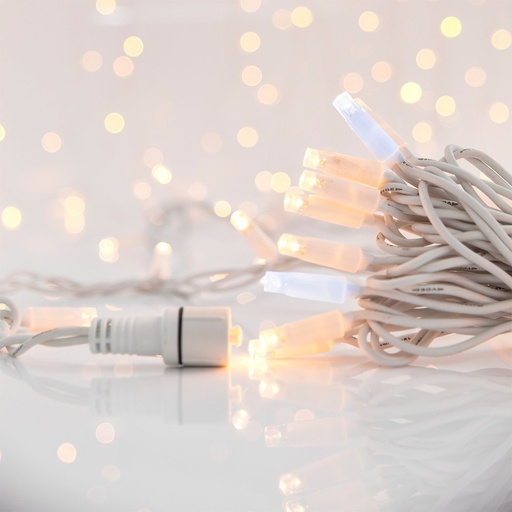 [600-09286] GUIRNALDA LINEAL, 100 LED 5MM CON VASOS, 230V, 2 CONECTORES HASTA 9 JUEGO, BLANCO CABLE DE GOMA, 90 LED BLANCO CÁLIDO & 10 BLANCO INTERMITENTE LED CADA 10CM, IP65 (NO CABLE DE ALIMENTACIÓN)
