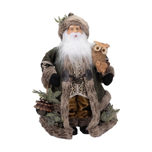 [600-49340] PAPÁ NOEL CON RÚSTICO MARRÓN TRAJE Y BÚHO, 45CM