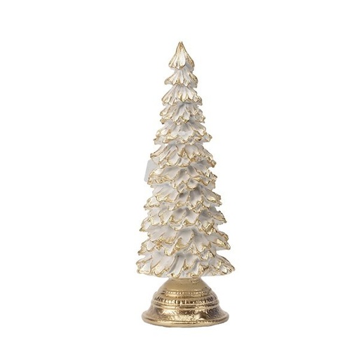 [600-48650] BATIDO CREMA ÁRBOL DE NAVIDAD, BLANCO CON DORADO PURPURINA, POLIRRESINA, 8X7.5X22CM