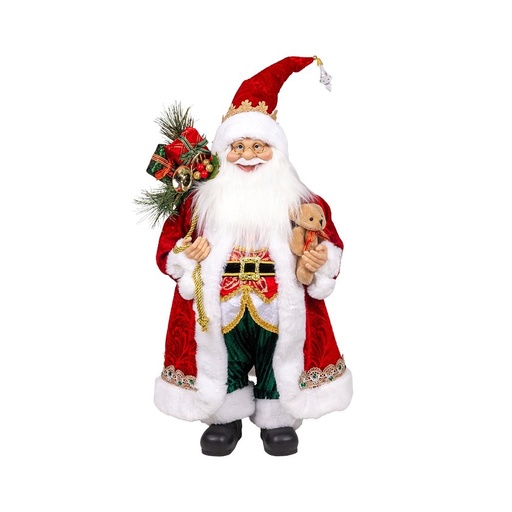 [600-49558] PAPÁ NOEL CON ROJO TERCIOPELO CAPA Y CIPRÉS PANTALONES, 60CM