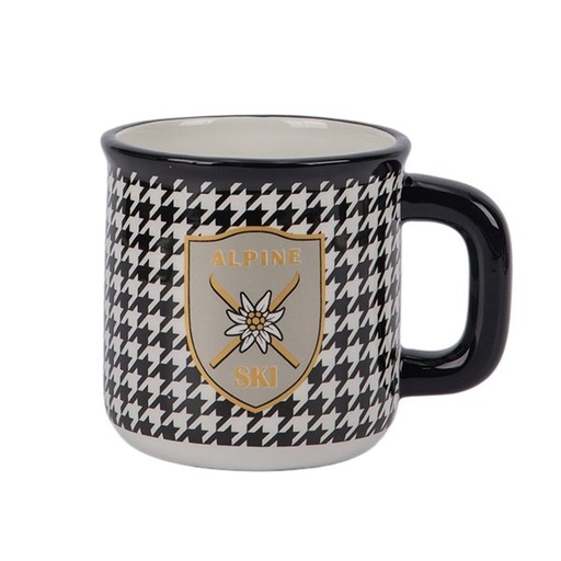 [600-49487] PIED DE POULE PATRÓN TAZA, NEGRO Y BLANCO, 14X10.5X10.4CM