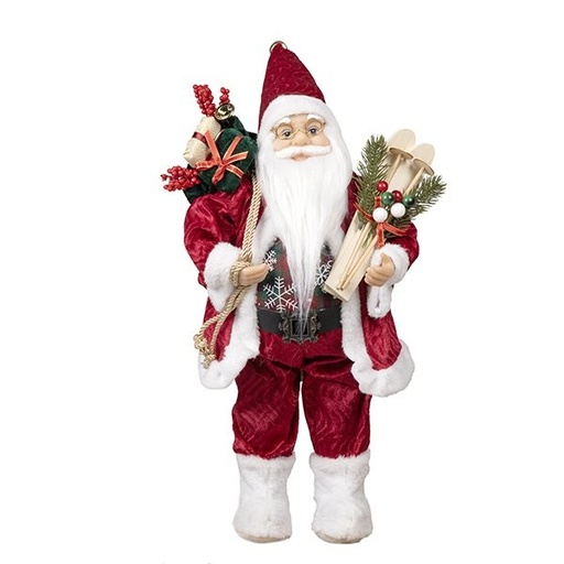 [600-48496] PAPÁ NOEL CON BURDEOS TERCIOPELO ROPA Y HIELO PATINES, 45CM