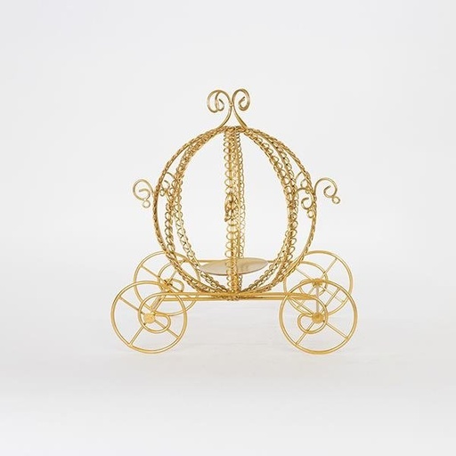 [752-24080] PORTAVELAS CARRUAJE METAL DORADO 33X28.5X33.5CM