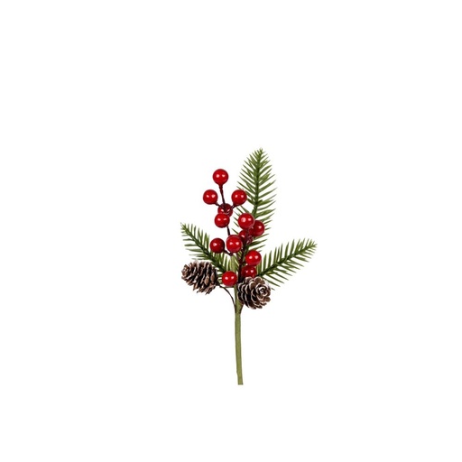 [600-48282] PICK DECORATIVO CON BAYAS Y PE HOJAS, 25CM