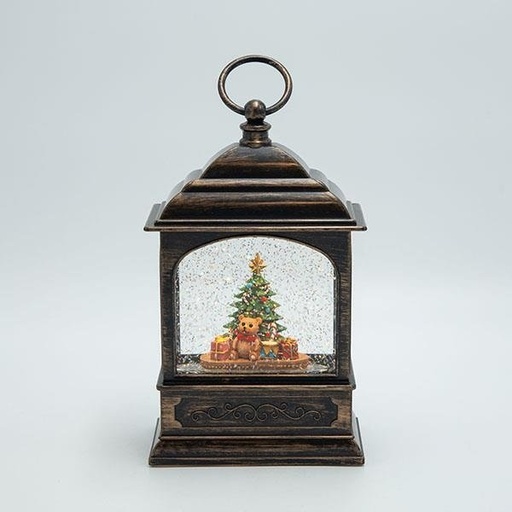 [600-48147] ILUMINADO FAROL CON OSO, CON CON AGUA EN EL INTERIOR, A PILAS, TEMPORIZADOR, 13.5X7.5X22.5CM