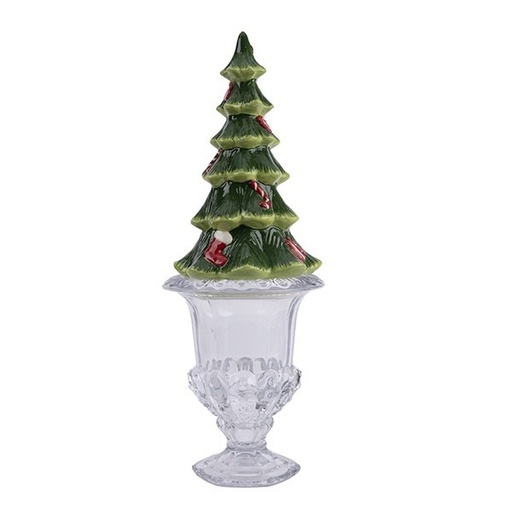 [600-48568] CARAMELO TARRO CON ÁRBOL DE NAVIDAD TAPA, 42.8CM