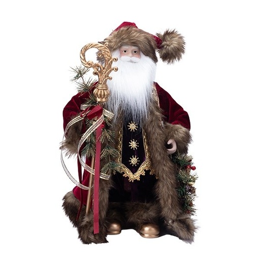 [600-49337] PAPÁ NOEL CON ARISTOCRÁTICO TRAJE BURDEOS Y CETRO, 45CM