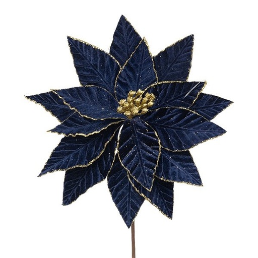 [600-48699] FLOR, INTENSO AZUL, TERCIOPELO CON DORADO DETALLES, 30X45CM