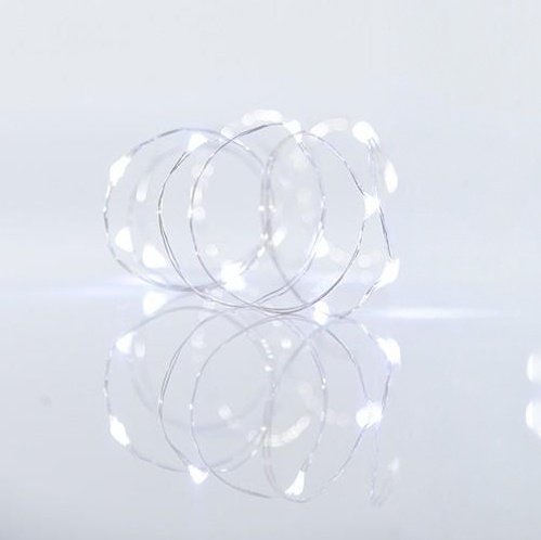 [600-07060] GUIRNALDA LINEAL, 100 MINI LED, ADAPTADOR, 8 M/H Y MEMORIA, HILO DE COBRE PLATEADO, LED BLANCO CADA 10 CM, CABLE DE ALIMENTACIÓN 5M, IP44
