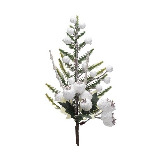 [600-49232] RAMA CON BLANCO BAYAS Y ACEBO HOJAS, 31CM