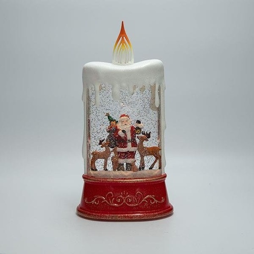 [600-48148] ILUMINADO DE SOBREMESA EN VELA FORMA, CON PAPÁ NOEL, CON CON AGUA EN EL INTERIOR, A PILAS, TEMPORIZADOR, 15.5X9.5X30CM