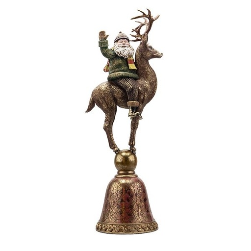 [600-48361] DECORATIVO POLIRRESINA PAPÁ NOEL SOBRE RENO, 63CM