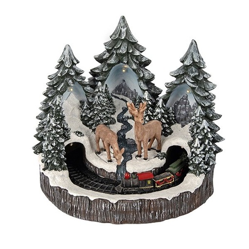 [600-48509] BOSQUE CON RENO Y TREN, A PILAS, 26.5X23.5X23CM