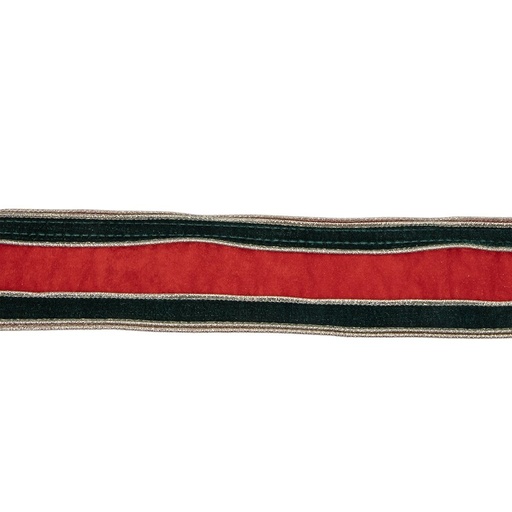 [600-49526] CINTA CON VERDE Y ROJO RAYA, TERCIOPELO, DE DOBLE CARA, 914X6.3CM