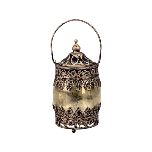 [819-02165] FAROL LED METÁLICO - CRISTAL DORADO - NEGRO - BEIGE 8X8X14.5CM