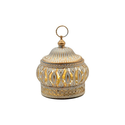 [819-02170] FAROL LED METÁLICO - CRISTAL BLANCO - DORADO 9X9X11CM