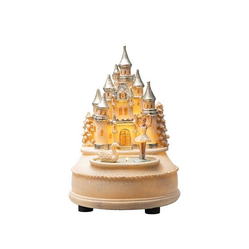 [600-48380] DE CUENTO CASTILLO CON BAILARINA Y CISNE, CON MÚSICA, A PILAS, 11.5X11.5X16CM