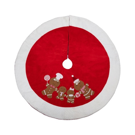 [600-48277] FALDA PARA ÁRBOL, ROJO CON PAN DE JENGIBRE FAMILIA, 107CM