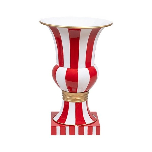 [600-48625] JARRÓN CON BLANCO Y ROJO RAYAS, METAL, 41X41X61.5CM