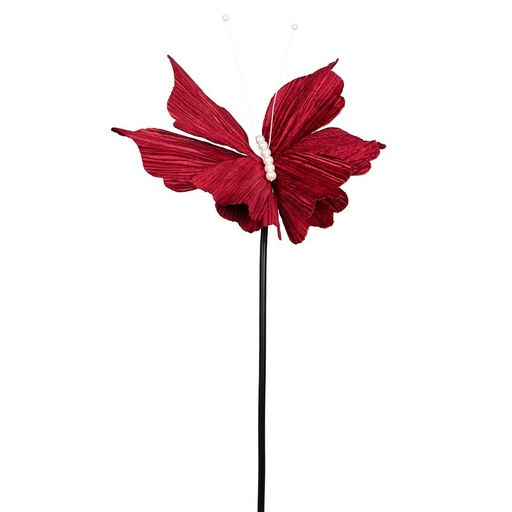 [600-48629] MARIPOSA CON PERLAS BLANCAS Y TERCIOPELO BURDEOS ALAS, 50X120CM