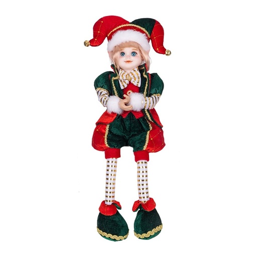 [600-49545] NIÑO ELFO CON VERDE Y ROJO TERCIOPELO ROPA, 45CM