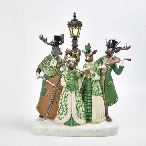 [600-49497] CORO DE CIERVO CON VICTORIANO ROPA, POLIRRESINA, ILUMINADO, A PILAS, 36X16.7X43.7CM