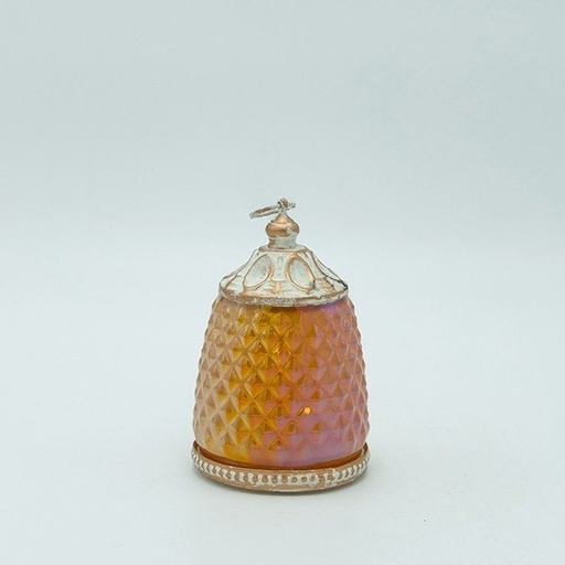 [819-01114] FAROL METAL - CRISTAL CON PILAS ÁMBAR - BLANCO 7.5X7.5X11.5CM