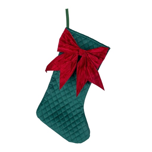 [600-49618] CIPRÉS VERDE TERCIOPELO BOTA CON LAZO ROJO, 49CM