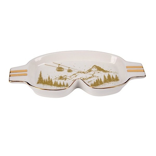 [600-49484] ESQUÍ GAFAS-CON FORMA BANDEJA, BLANCO CON CHAMPÁN DECORACIÓN, POLIRRESINA, 20CM