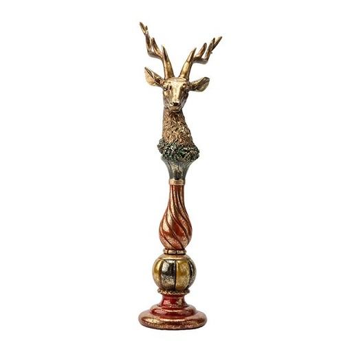 [600-48360] DECORATIVO POLIRRESINA CON DORADO RENO CABEZA Y ORNAMENTADO BASE, 49CM