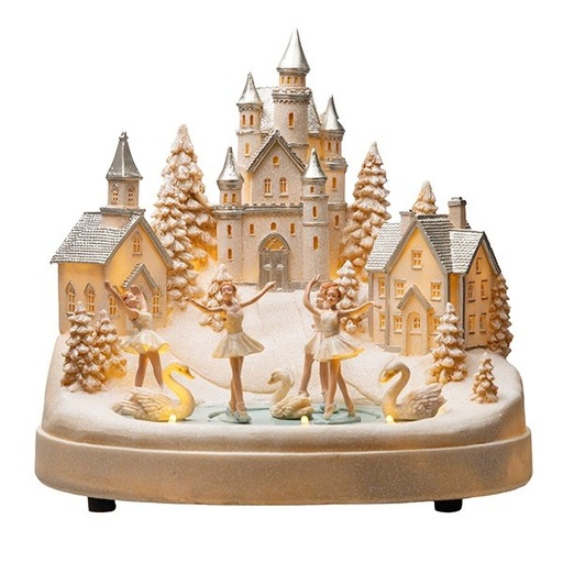 [600-48382] DE CUENTO CASTILLO CON BAILARINAS Y CISNES, CON MÚSICA Y MOVIMIENTO, CON ADAPTADOR, 29X24.5X27.5CM