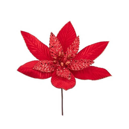 [600-49361] ROJO TERCIOPELO FLOR CON CON LENTEJUELAS PÉTALOS, 41X40CM