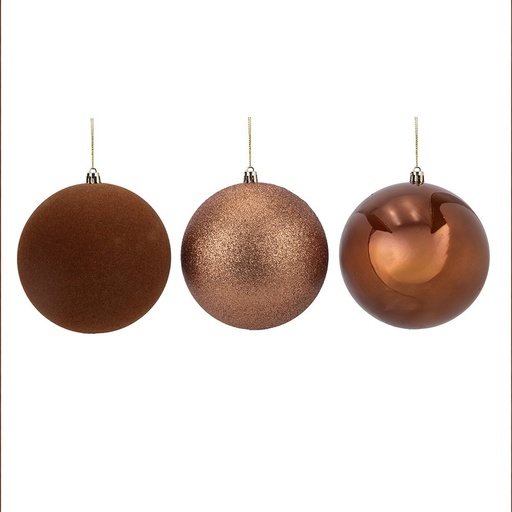[600-48794] PLÁSTICO BOLA, CHOCOLATE, PURPURINA, TERCIOPELO, PERLA, JUEGO 6UDS, 10CM