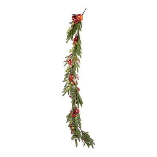 [600-49028] VERDE RAMA DECORADO CON ROJO MANZANAS Y VERDE BAYAS, 150CM