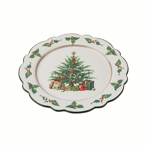 [600-48464] PLATO CON ENCAJE ACABADO Y ÁRBOL DE NAVIDAD, 20.8CM Ø