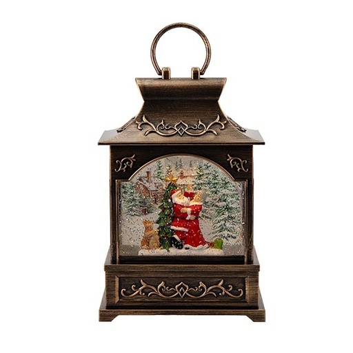 [600-48307] VINTAGE FAROL CON NAVIDAD ESCENA, CON AGUA EN EL INTERIOR, A PILAS, 16.6X8.8X25CM