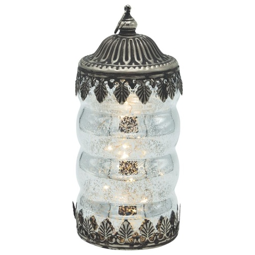 [819-01112] FAROL METAL - CRISTAL CON PILAS PLATEADO - NEGRO 8X8X17.5CM