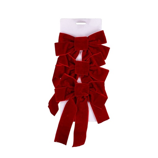 [600-49194] LAZOS, BRILLANTE ROJO, TERCIOPELO, JUEGO 3UDS, 16X24CM