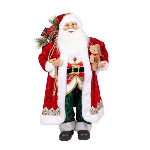 [600-49557] PAPÁ NOEL CON ROJO TERCIOPELO CAPA Y CIPRÉS PANTALONES, 90CM