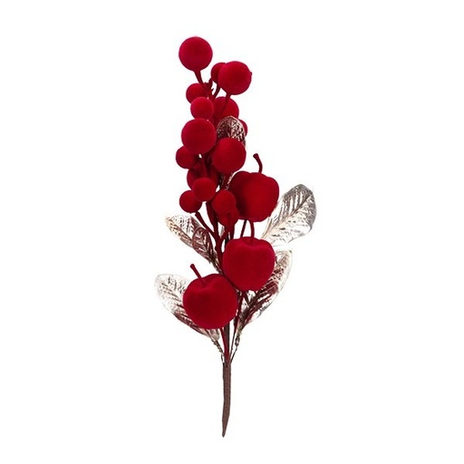 [600-49279] RAMA CON ROJO TERCIOPELO MANZANAS Y BAYAS, 52CM