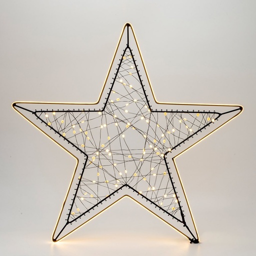 [600-23643] ILUMINADO ESTRELLA 48X45CM, 100 MINI LED, ADAPTADOR, NEGRO ESTRUCTURA METÁLICA, HILO DE COBRE NEGRO, LED BLANCO CÁLIDO, CÁLIDO BLANCO TIRA LED COB 1.7M, CABLE DE ALIMENTACIÓN 3M, IP44