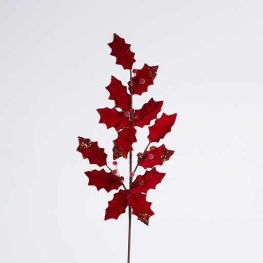 [600-48235] RAMA DE ACEBO, INTENSO ROJO CON DORADO DETALLES, 75CM
