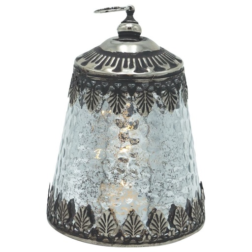 [819-01110] FAROL METAL - CRISTAL CON PILAS PLATEADO - NEGRO 10X10X13.5CM