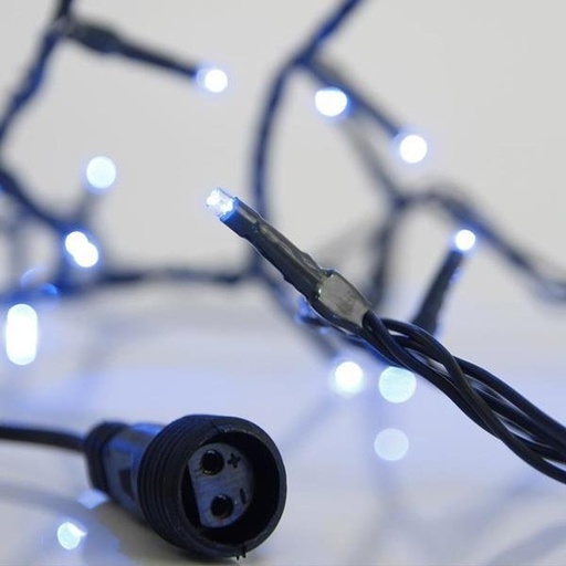 [620-22335] GUIRNALDA LINEAL, 100 LED 3MM, 31V ADAPTADOR, 4 CONECTORES HASTA 3 JUEGO, CABLE PVC VERDE, LED AZUL CADA 5CM, IP44